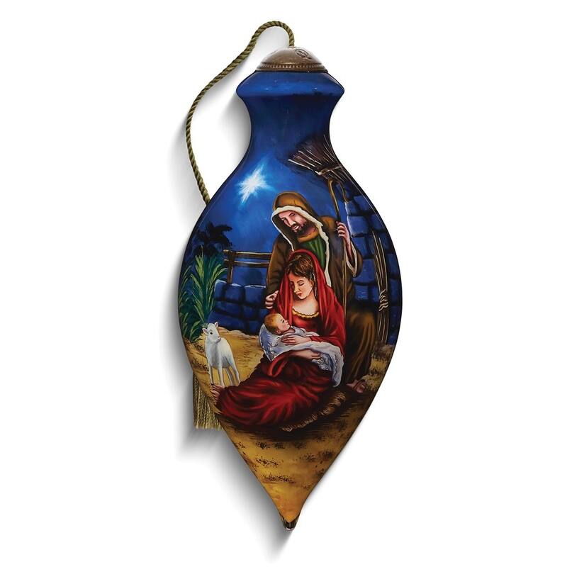 Curata Our Savior is Born Hand-Painted Glass Ornament