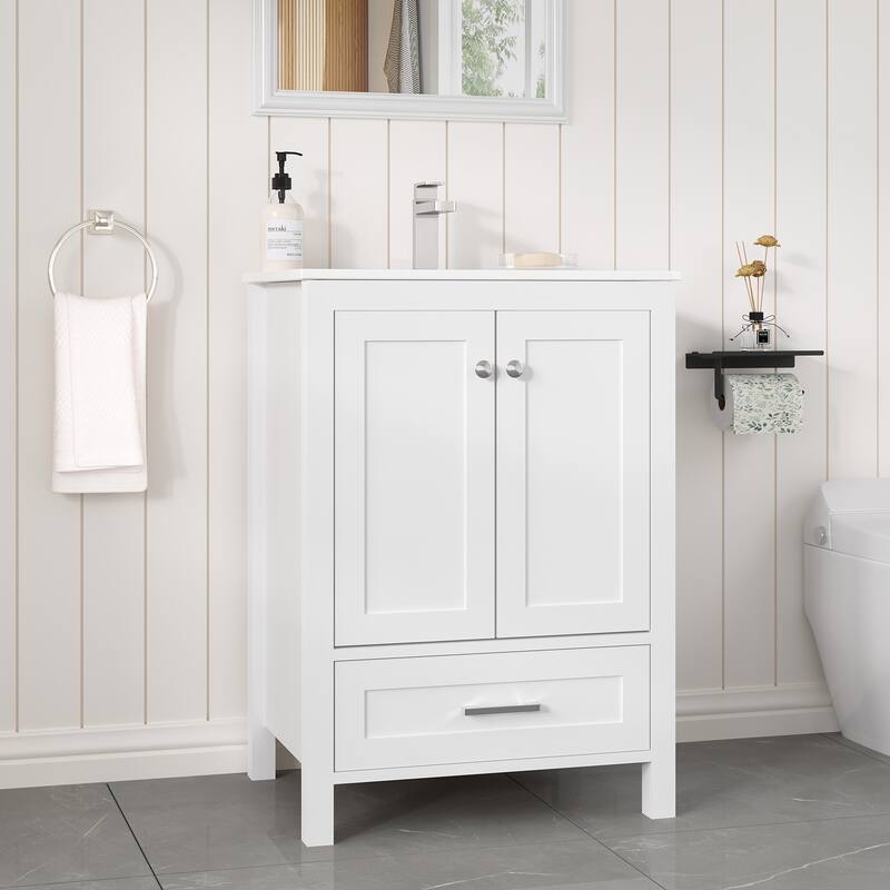 Modern Bathroom Vanity with Ceramic Sink, Soft-Close Storage Cabinet and Glossy Easy-Clean Countertop