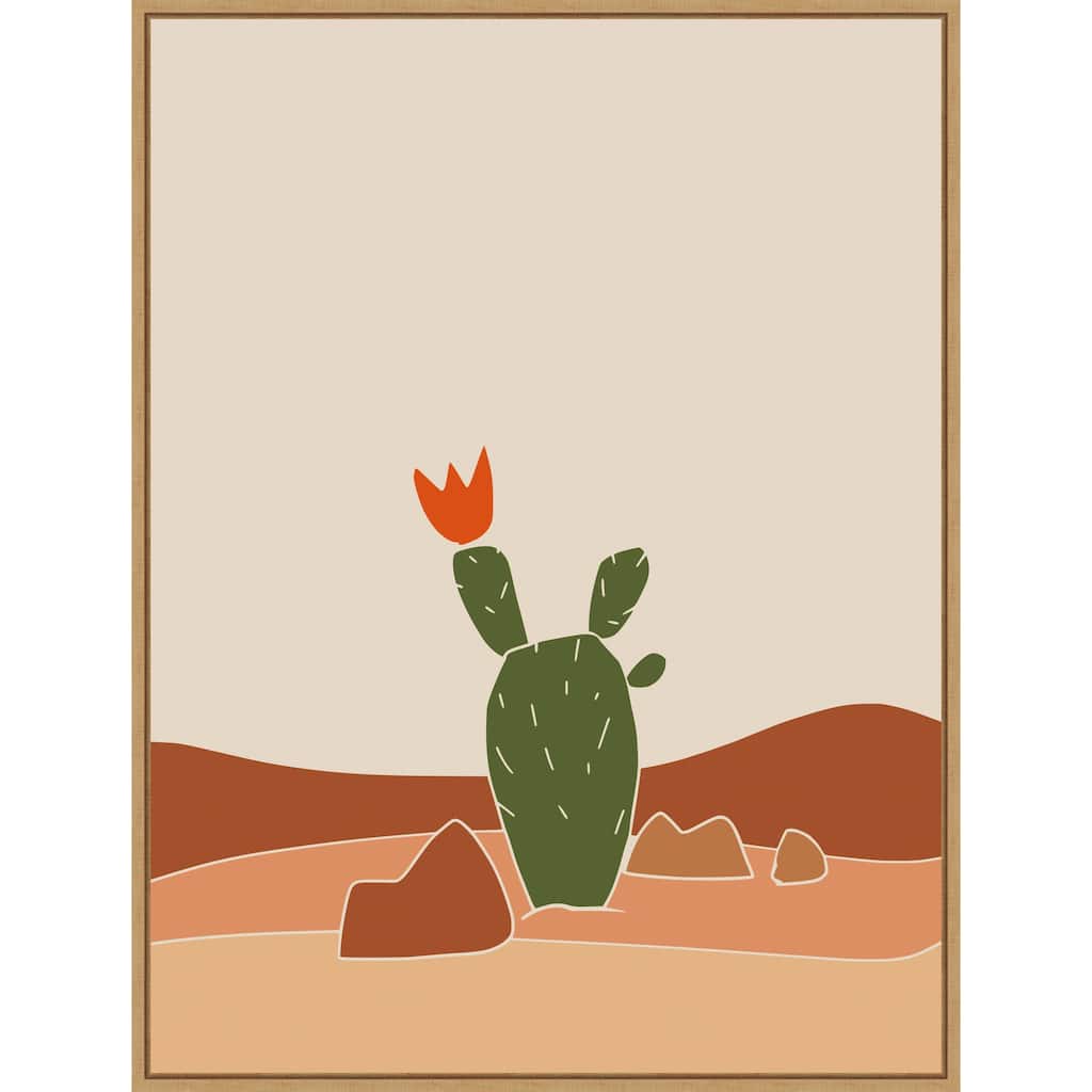 Southwest Cactus Bloom by Little Dean Framed Canvas Wall Art Print - Sylvie Natural
