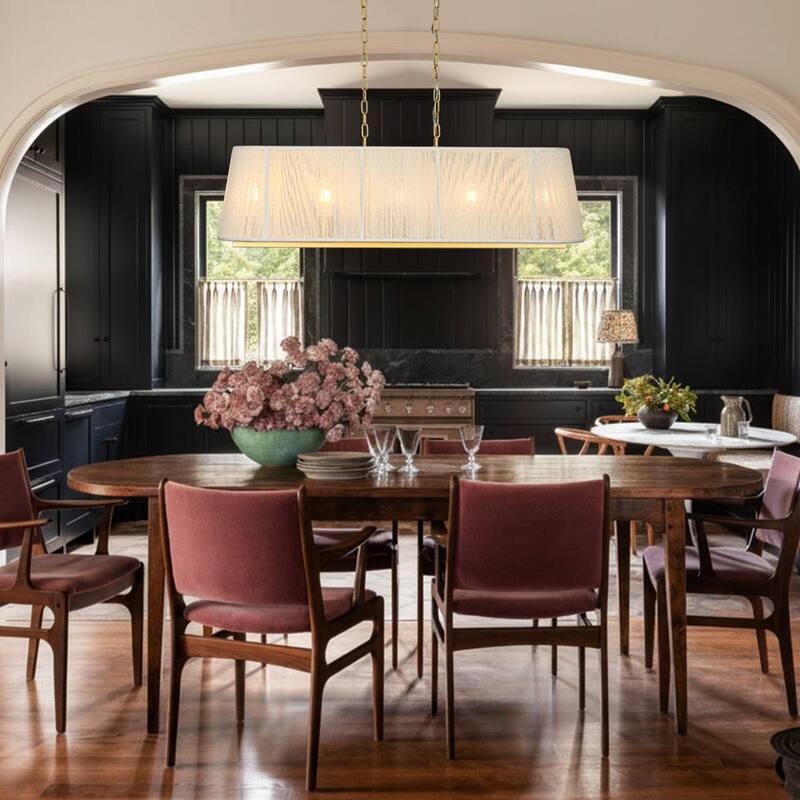 Woven Ivory String Cage 5-Light Linear Kitchen Island Chandelier