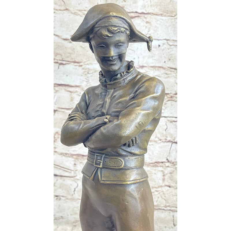 Rene De Saint-Marceaux Harlequin Jester Joker With Mask Bronze Statue Sculpture