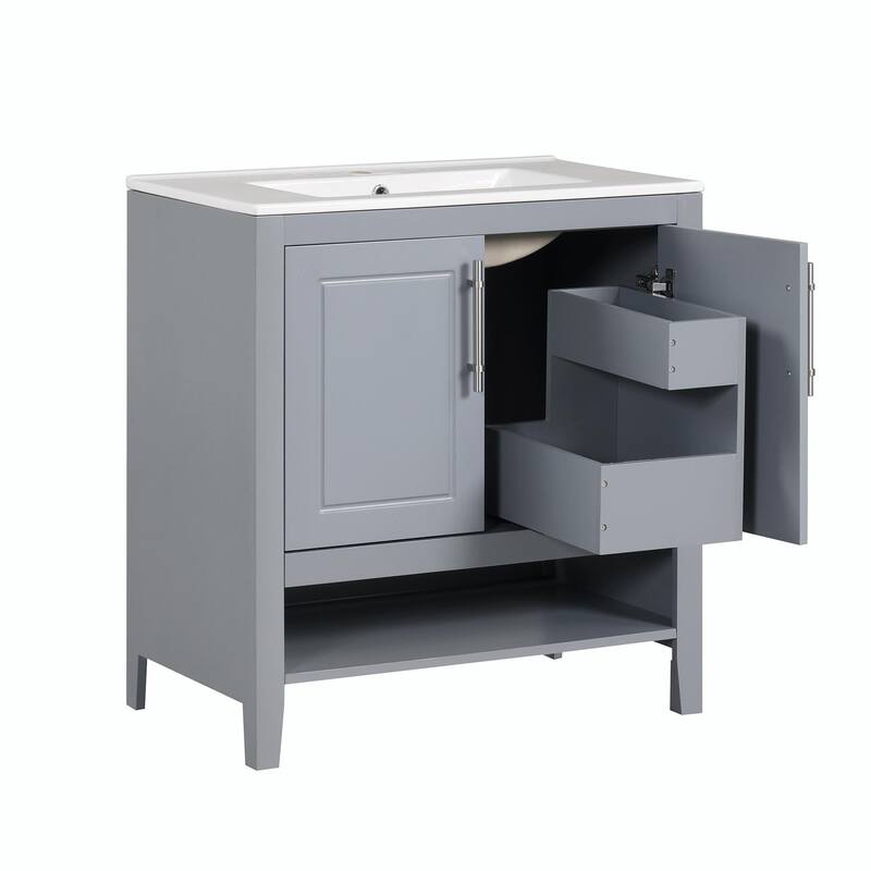 30" Bathroom Vanity with Sink, Multi-functional Cabinet with Doors and Drawers