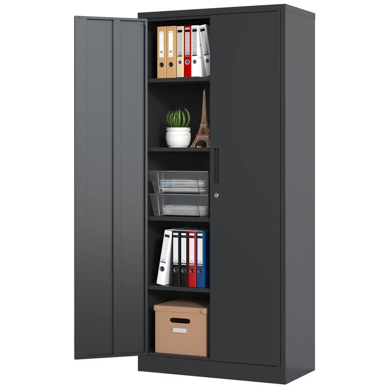 Lockable Tall Cabinet File Cabinet, Metal Garage Storage Cabinet, Tool Steel Cabinet with Adjustable Shelves