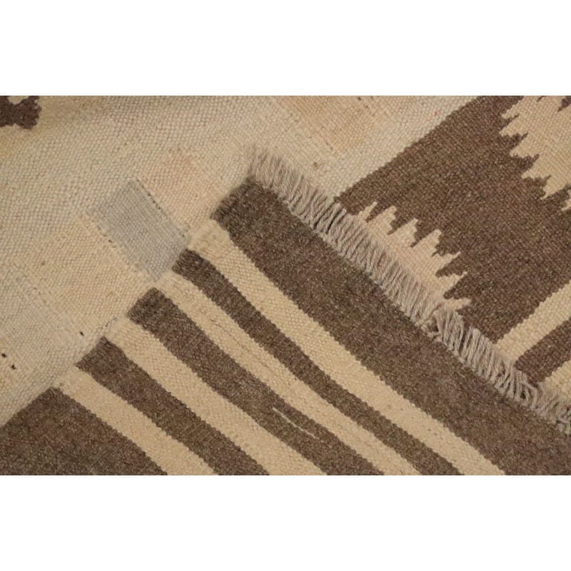 Hand Woven Oriental 100% Wool Carpet Southwestern Tribal Beige & Ivories Kilim Area Rug - 8' 0'' X 5' 0''
