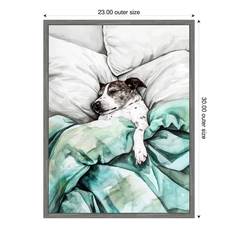 Dogs Life Tucked In by Justyna Jaszke Framed Canvas Wall Art - 23 x 30 in