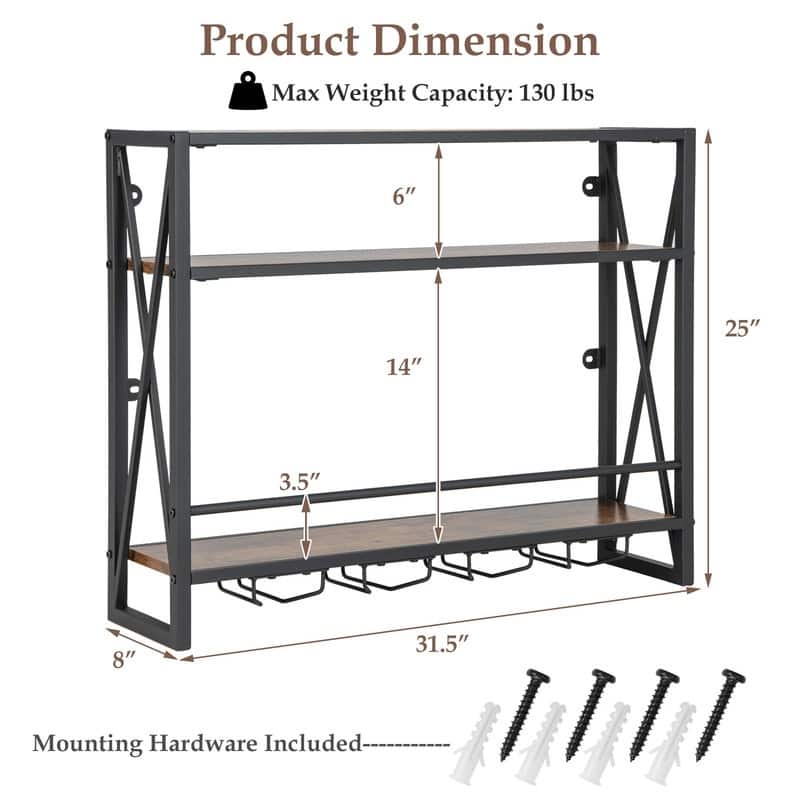Wall Mounted Wine Rack, Industrial Hanging Wine Display Shelf