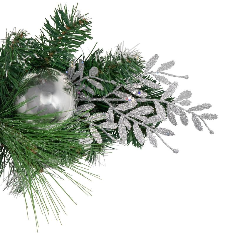 6' Green Pine Needle Garland with Pinecones and Striped Christmas Ornaments Unlit