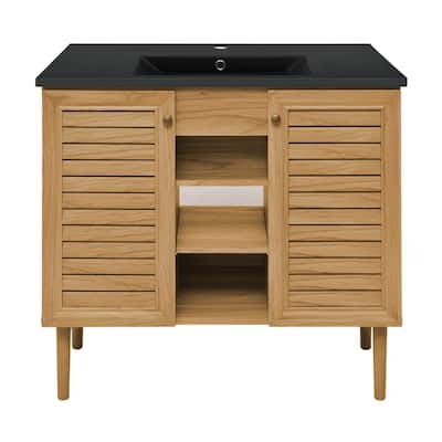 Bron 36 In. Brown Oak Bathroom Vanity With Black Ceramic Sink Top