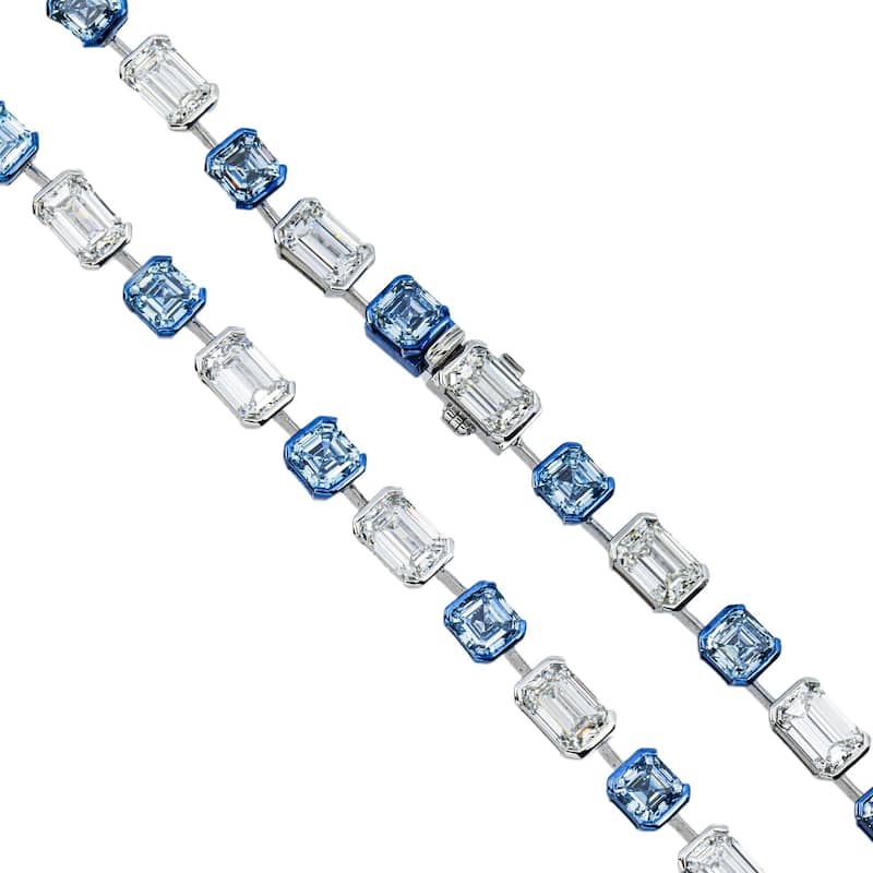 House Of Leon 14K Two Tone Multi Cut Fancy Blue & White Diamond Satellite Necklace 69.42ct