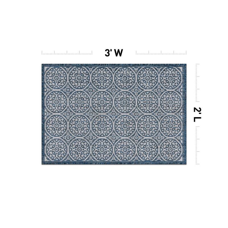 World Rug Gallery Transitional Floral Circles Textured Flat Weave Indoor/Outdoor Area Rug