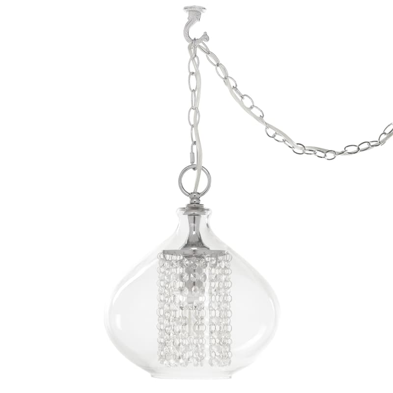 Silver Orchid Wallock Glass and Faceted Crystal Glass Jewels Plug-in and Hardwire Hanging Pendant - Clear