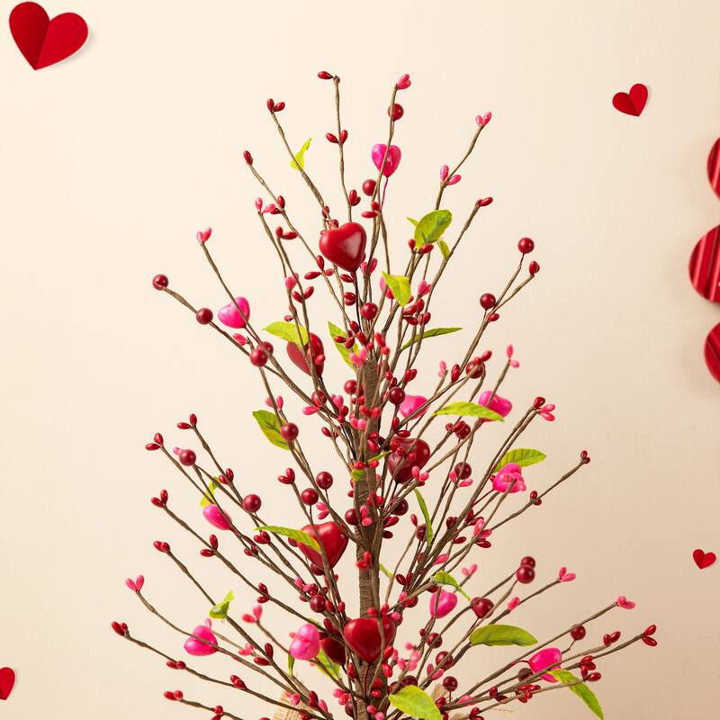 Glitzhome Heart Berry & Fleur-de-Lis Tree Valentine's & Mardi Gras Tree