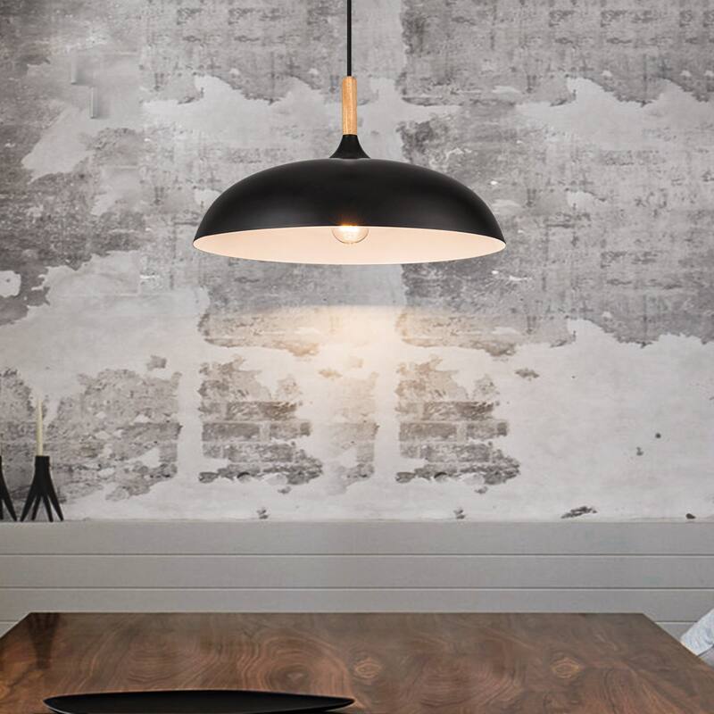 Modern 1-Light Black Dome Kitchen Island Metal Pendant Lights for Dining Room - 17.7 in.
