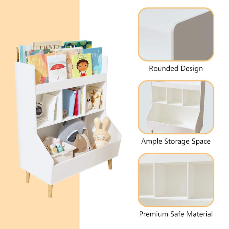 Kids Bookshelf and Toy Storage with Legs,Bookcase Display Stand, for,Bedroom, Nursery,Kids Room,Living Room,White