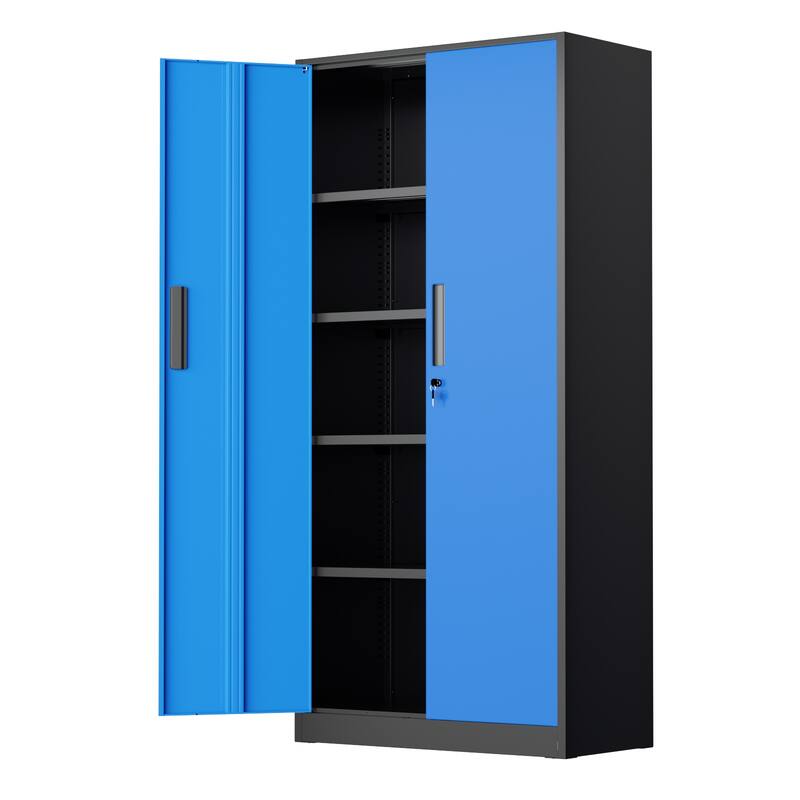 71'' H x 32'' W Metal Garage Storage Cabinet with Locking Doors and Adjustable Shelves - BlackBlue