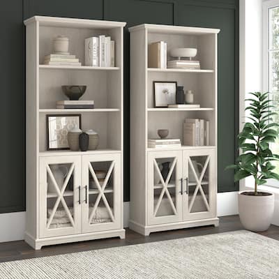 Lennox 5 Shelf Bookcase with Glass Doors - Set of 2 by Bush Furniture