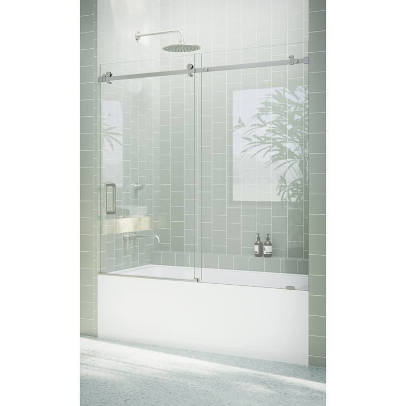 Glass Warehouse 56 in. - 60 in. x 60in. Frameless Bath Tub Sliding Shower Door with Square Hardware