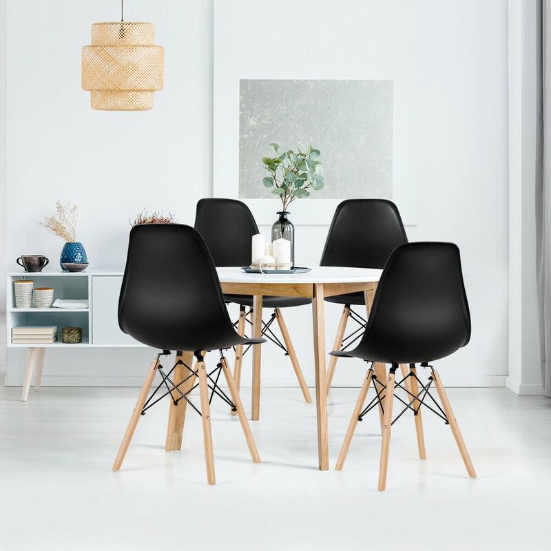 Gymax Set of 4 Modern Dining Side Chair Armless Home Office w/ Wood
