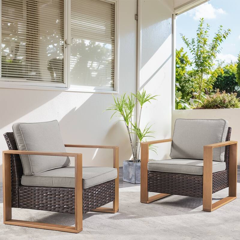 Outdoor Rattan Chairs with Armrest Chair - Brown - Grey