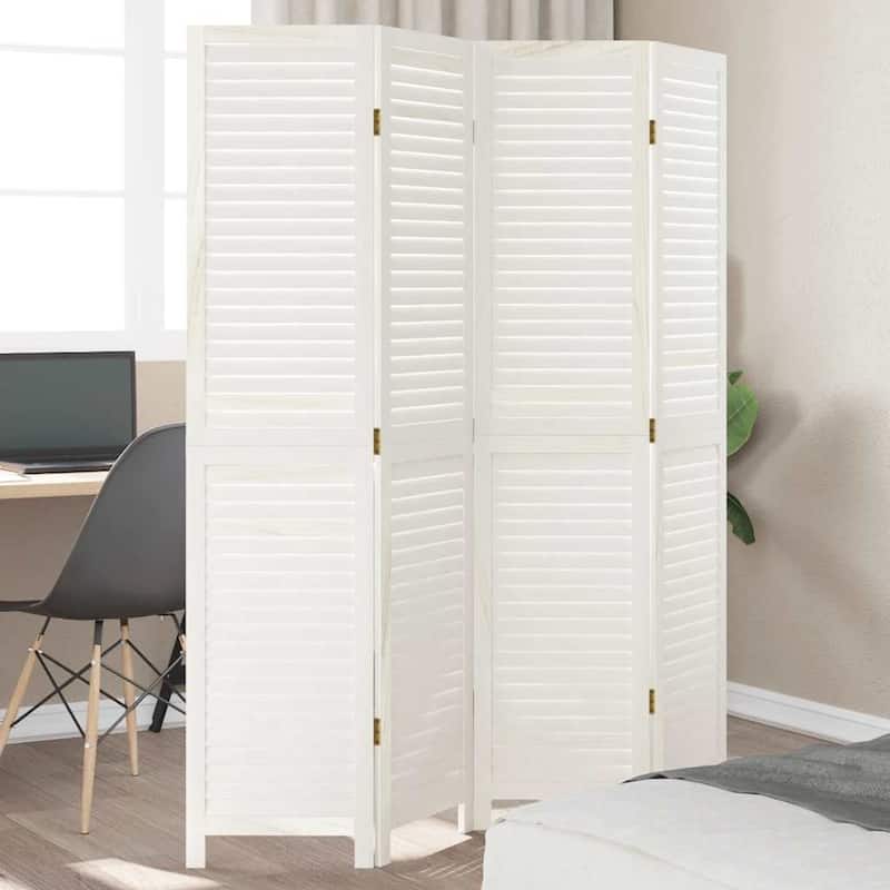 vidaXL Room Divider Privacy Screen Living Room White Solid Wood Paulownia - 15.7" x 70.9"/ 4