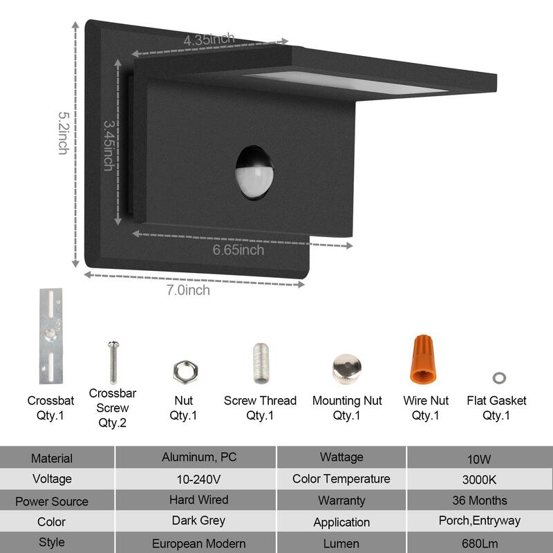 Inowel Wall Light Outdoor LED PIR Sensor Sconce IP54 10W 680Lm