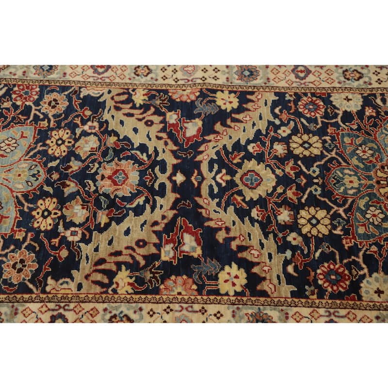 Hand Knotted Oriental 100% Wool Carpet Traditional Floral Navy Blue & Blues Ziegler Runner Rug - 11' 6'' X 3' 0''
