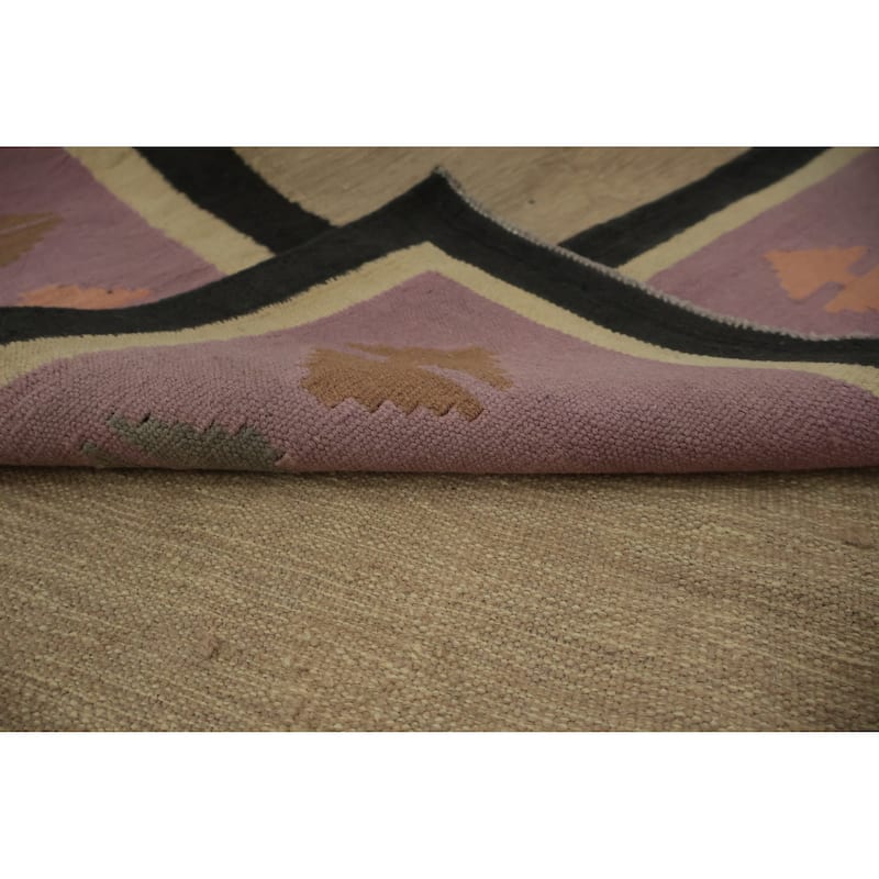 Hand Woven Oriental 100% Wool Carpet Southwestern Tribal Beige & Ivories Kilim Area Rug - 10' 2'' X 8' 2''