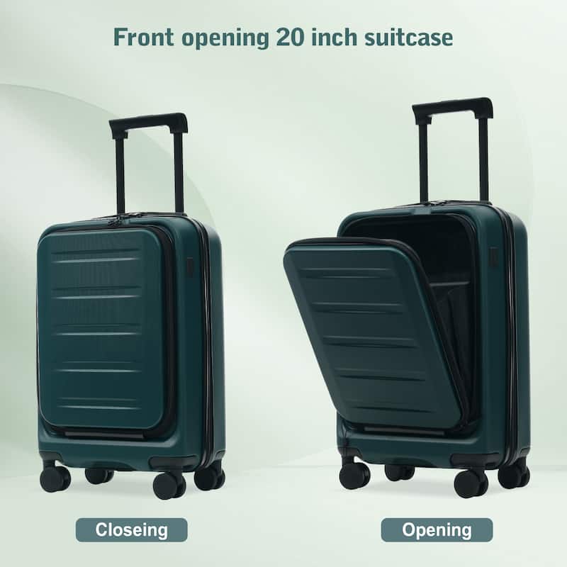 Luggage Sets 5 Piece with Front Opening, Hardside Expandable Carry On Suitcase Set with Double Spinner Wheel with USB Port