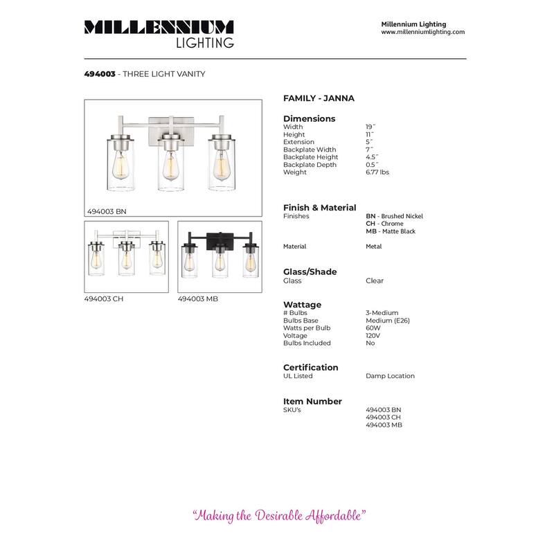 Millennium Lighting Janna Vanity Light with Clear Glass Shades