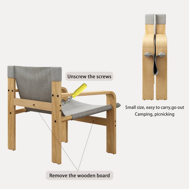 GDFStudio - Oak Wood Frame Linen Fabric Armchair for Living Room, Bedroom, Balcony