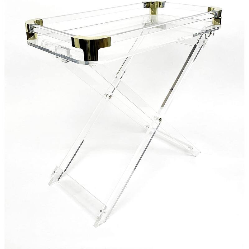 Designstyles Acrylic Folding Table Clear Design w/Chrome or Gold Trim - Clear - With Chrome Trim
