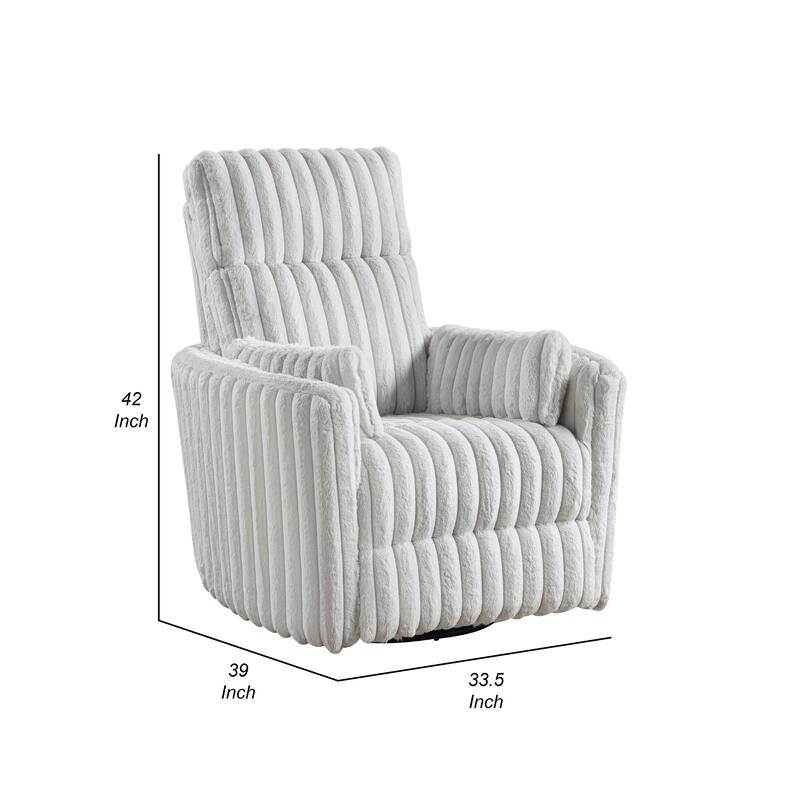 Swivel Manual Recliner Chair, 2 Pillows, White Corduroy, 39 Inch