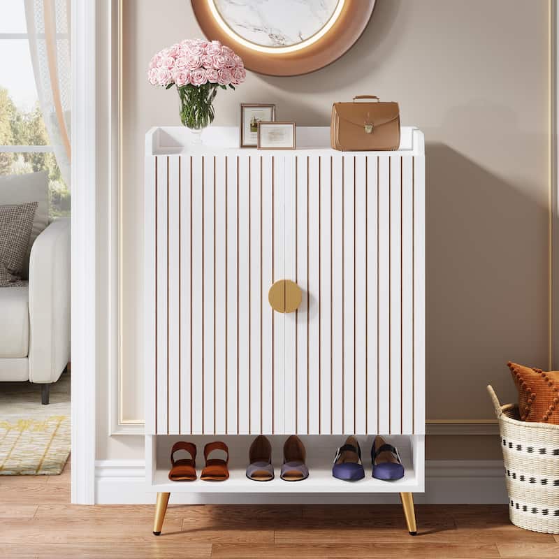 6-Tier Shoe Cabinet with Doors, Wooden Shoes Rack with Adjustable Shelves, Shoe Storage Organizer for Entryway