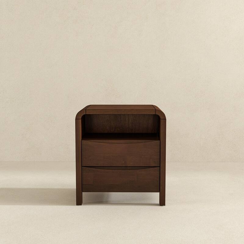 GDFStudio - Lionel Modern Mid-Century Solid Wood Nightstand with Open Shelf & 2 Drawer