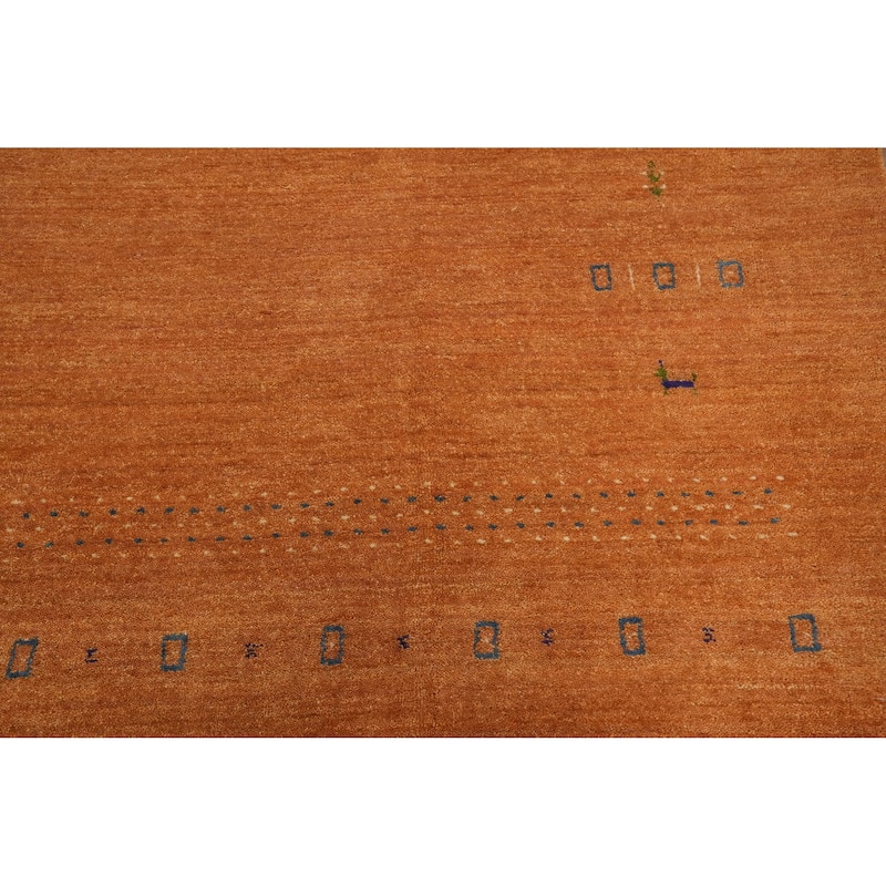 Hand Knotted Oriental 100% Wool Carpet Tribal Animal Pictorial Oranges & Rust Gabbeh Area Rug - 8' 0'' X 7' 8''