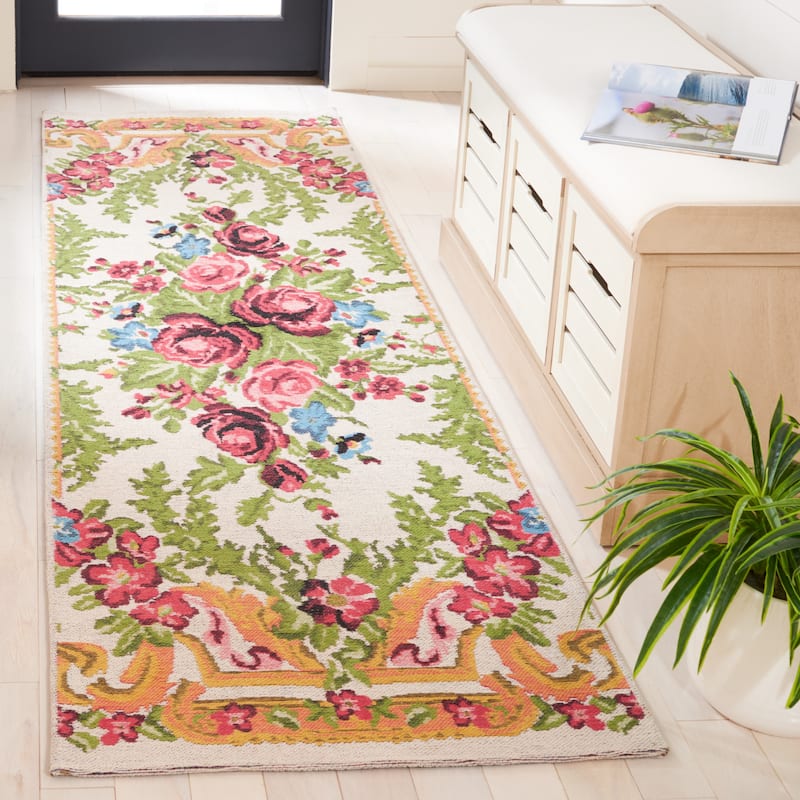 SAFAVIEH Classic Vintage Boho Renstine Oriental Cotton Rug - 2'3" x 8' Runner - Ivory/Rose