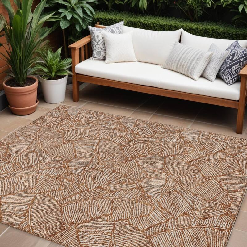 HomeRoots Floral Transitional Rectangle Outdoor Rug - 8' X 10'