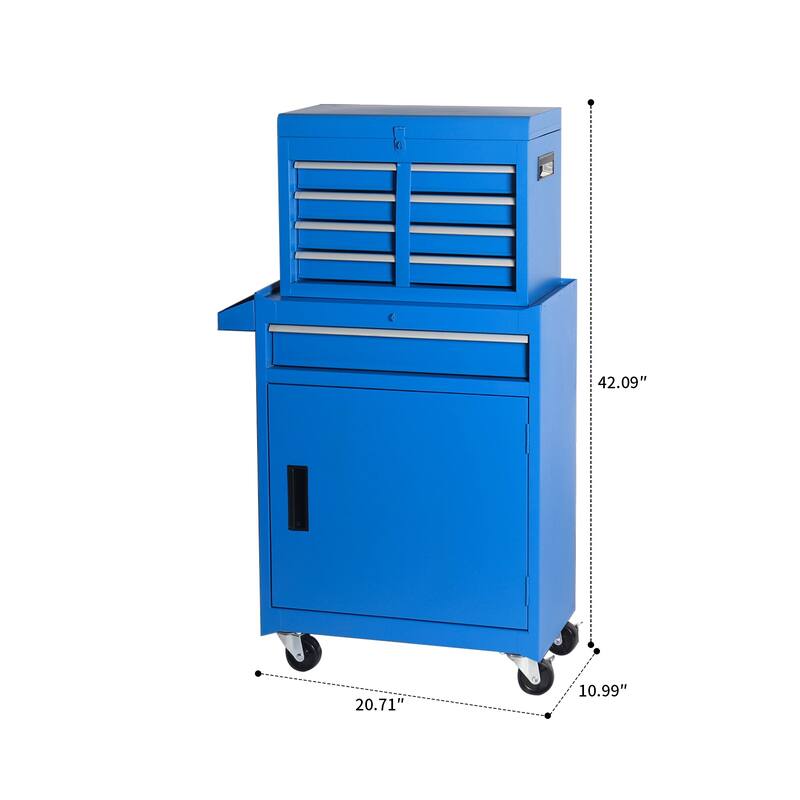 Modern and convenient work supply tool cabinet set with handles, drawers and cabinets, metal frame for garage workshop