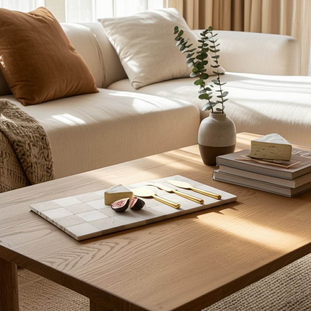 Chiseled Marble and Steel Tray - 16", Ivory - 15.75"