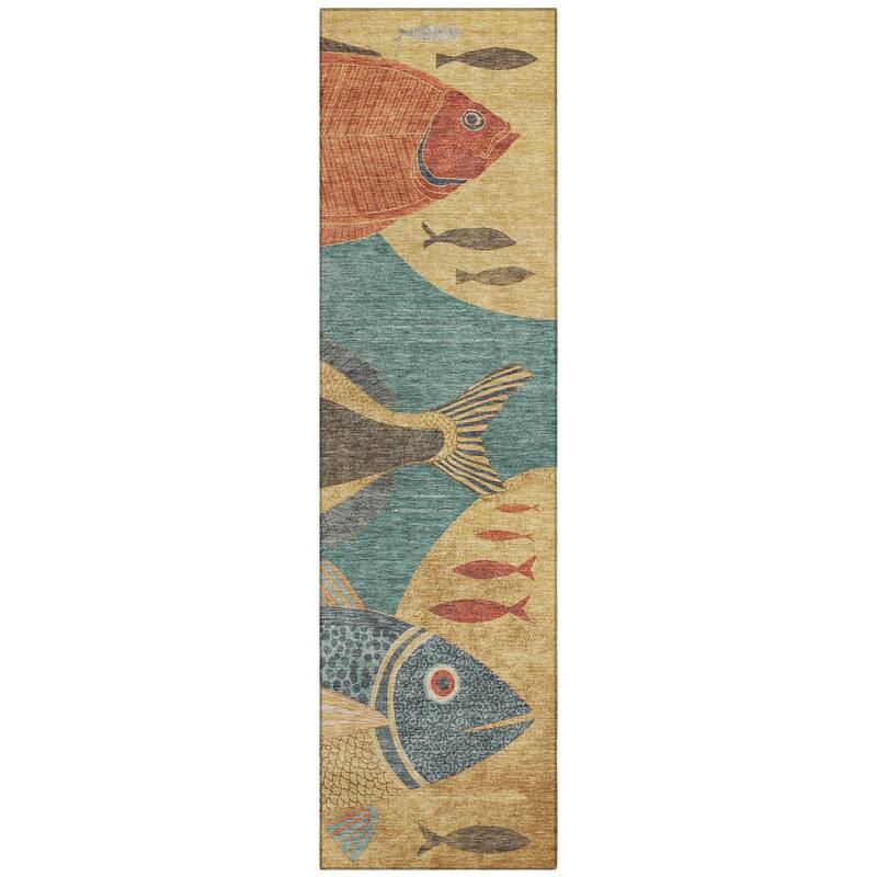 Machine Washable Indoor/ Outdoor Modern Fish Chantille Rug