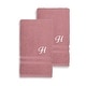 preview thumbnail 7 of 27, Authentic Hotel and Spa Omni Turkish Cotton Terry Set of 2 Tea Rose Hand Towels with White Script Monogrammed Initial Pink/H