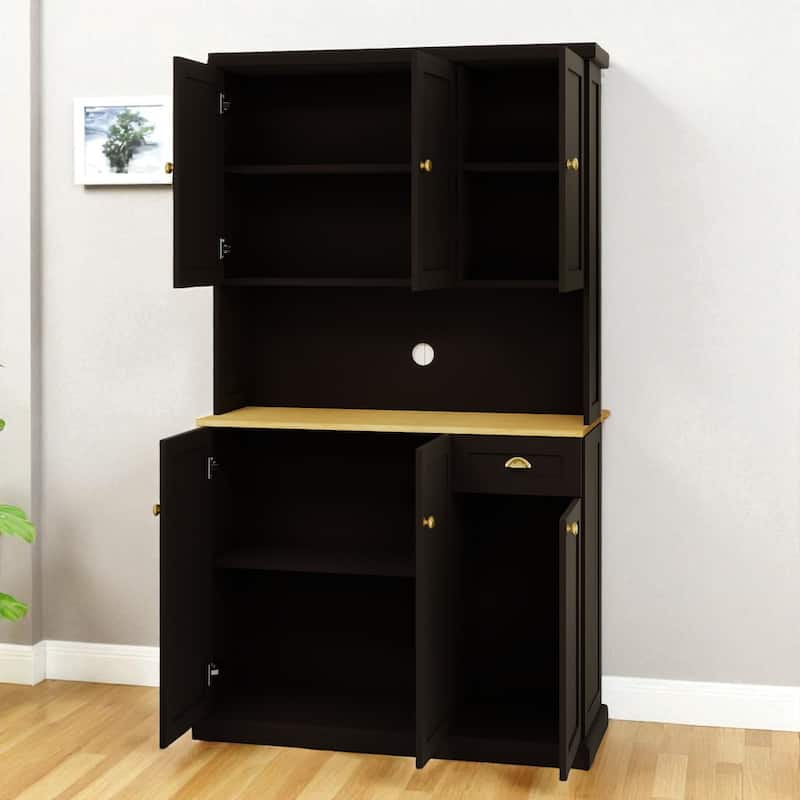 71" Freestanding Kitchen Pantry Storage Cabinet with Microwave Countertop, Hutch Buffet Cabinet with Shelves & Drawer