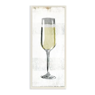 Stupell Champagne Flute Rustic Kitchen Distressed Stripes Wood Wall Art, 7 x 17