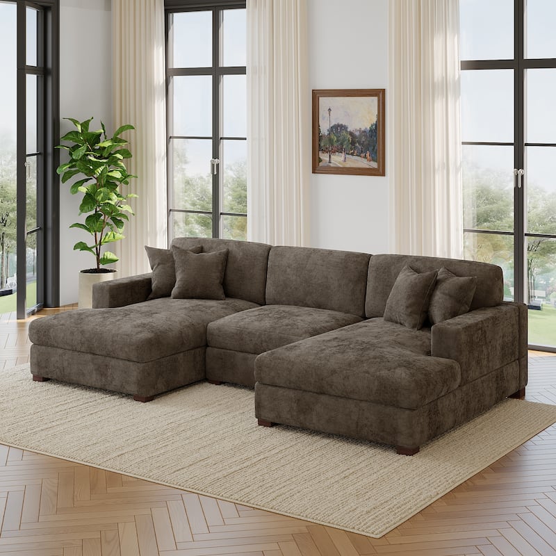 Modern Upholstered Chenille Modular Sectional Sofa with 2 Chaise