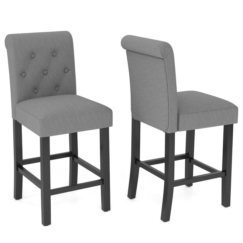 24 Inches Counter Height Bar Stools with Button Tufted Back Set of 2 - Grey-2-piece