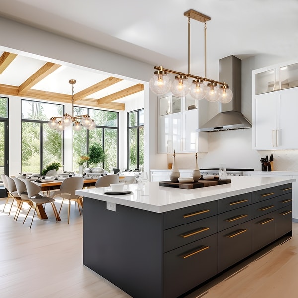 Bola Modern Gold 5 Light Linear Chandelier Glass Kitchen Island Lights L 38.2 x W5.1 x H 7.5