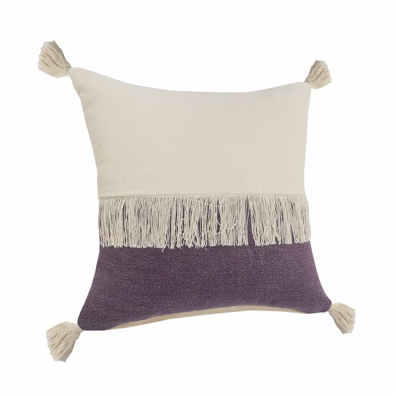 HomeRoots 20" X 20" Purple And Off-White 100% Cotton Zippered Pillow