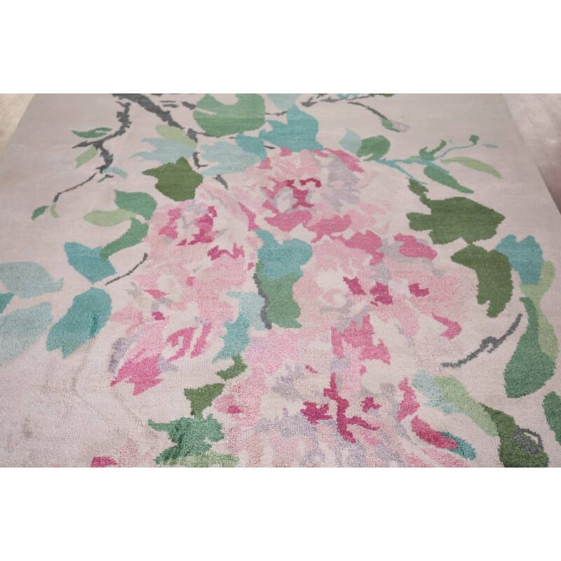 Floral Abstract Area Rug Handmade Wool & Silk Carpet - 6'7"x 9'7"