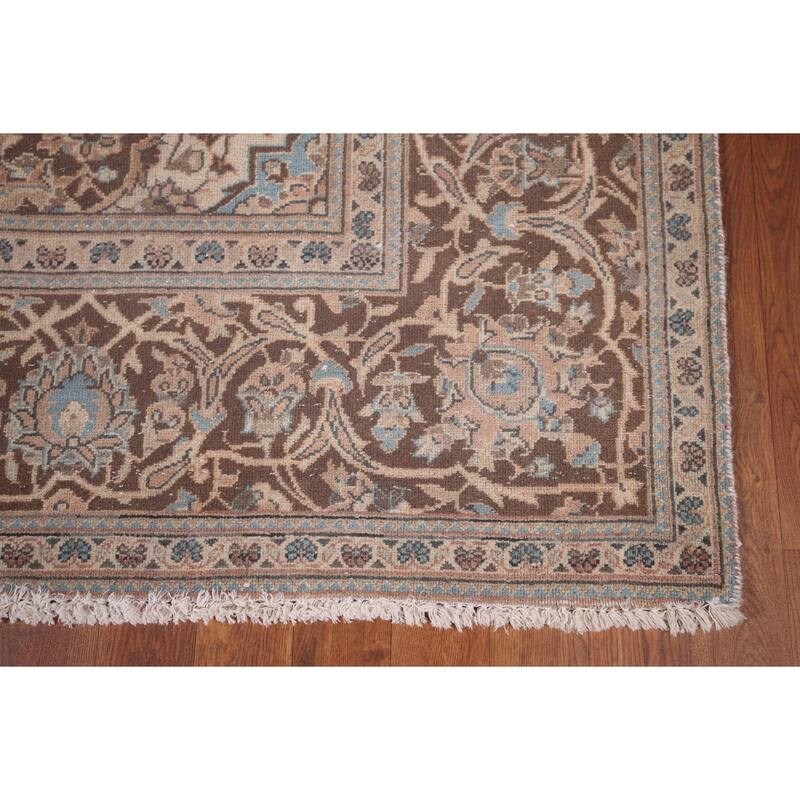 Traditional Pink Mashad Persian Vintage Rug Handmade Wool Carpet - 6'5"x 9'5"