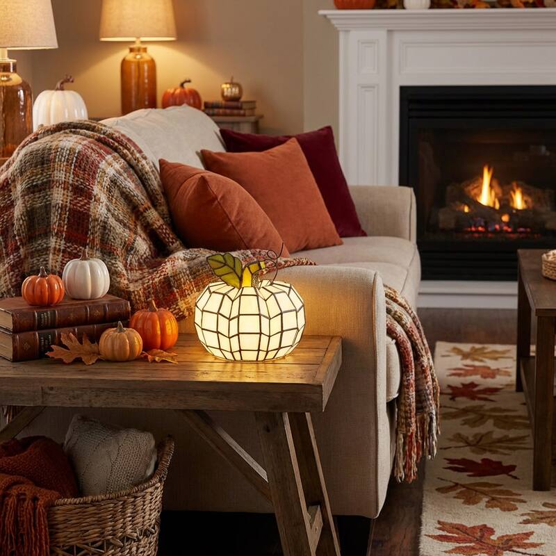 9" H Patch the Pumpkin Stained Glass Accent Lamp - 8.25"L x 8.25"W x 9"H